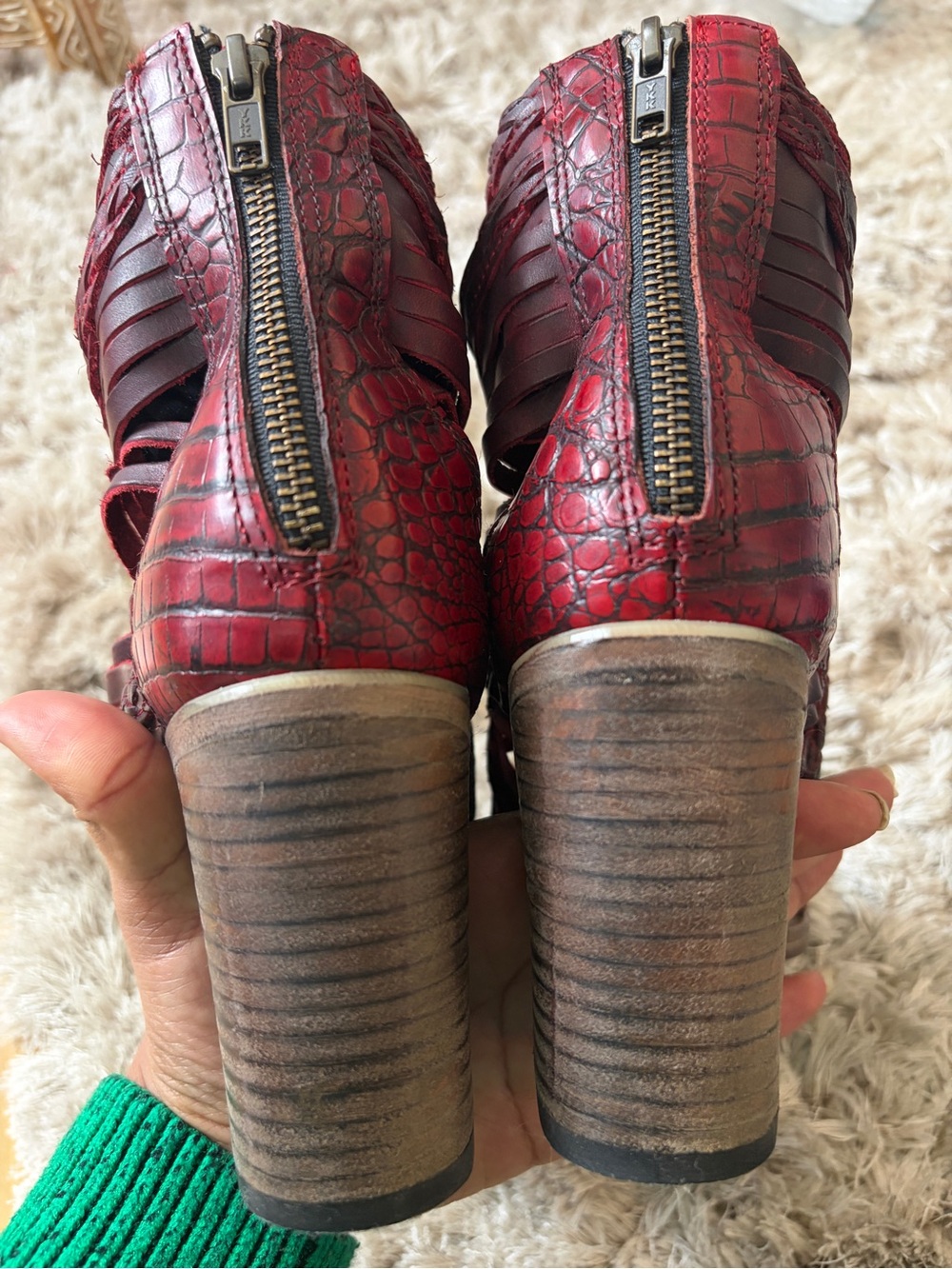 Freebird by Steven Red-Brown Braided Leather Ankle Boots - Picture 9 of 11